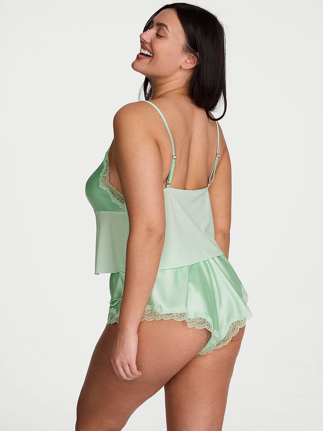 vs Victoria's Secret Tease Satin & Chiffon Flyaway Cami Set Mint 2 of 3 