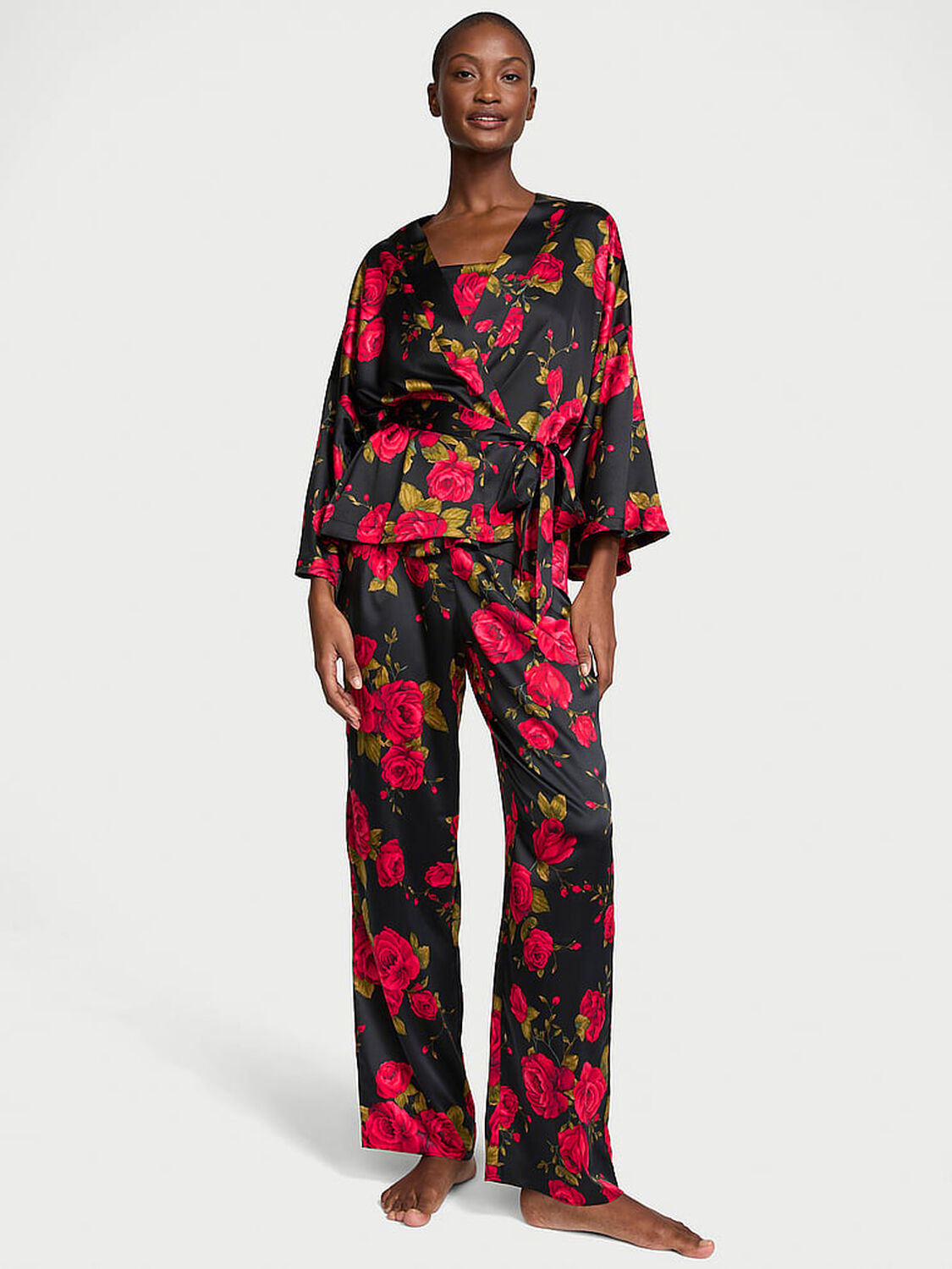 vs Victoria's Secret Red Rose Satin Bed Jacket Campari 1 of 4 