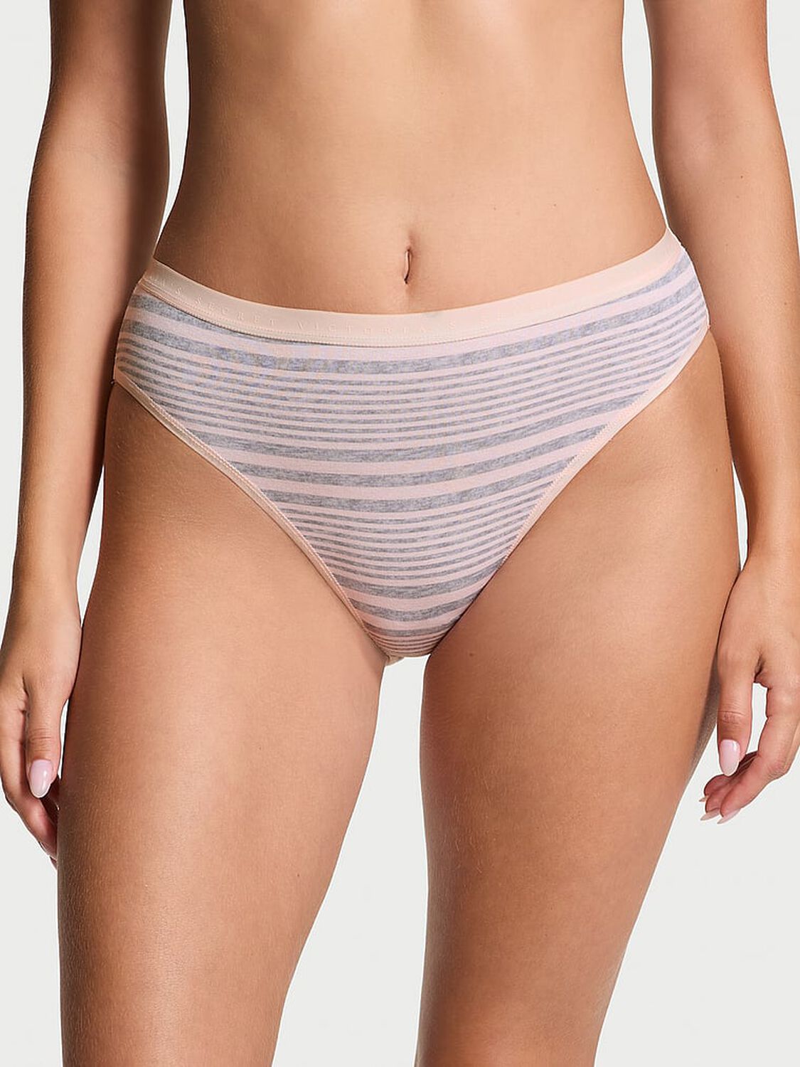 vs Victoria's Secret Stretch Cotton High-Leg Brief Panty Pink & Grey Stripes 1 of 3 