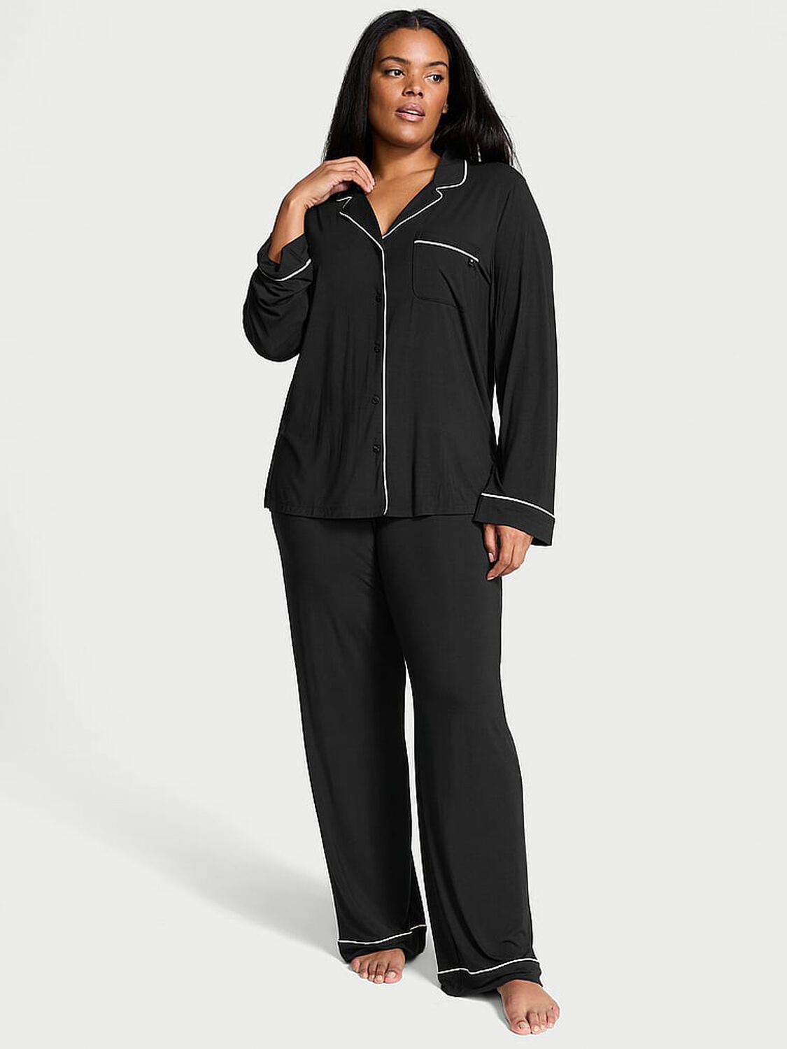 vs Victoria's Secret Modal Soft Long Pajama Set Black 1 of 3 