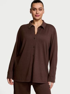 Luxe Crème Knit Button-Up Shirt