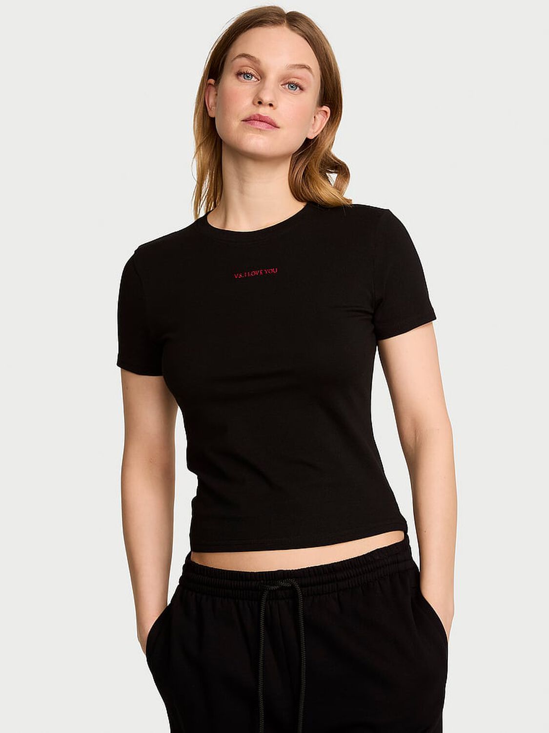 vs Angel Essentials Stretch Cotton Fitted Tee Black Graphic 1 of 3 