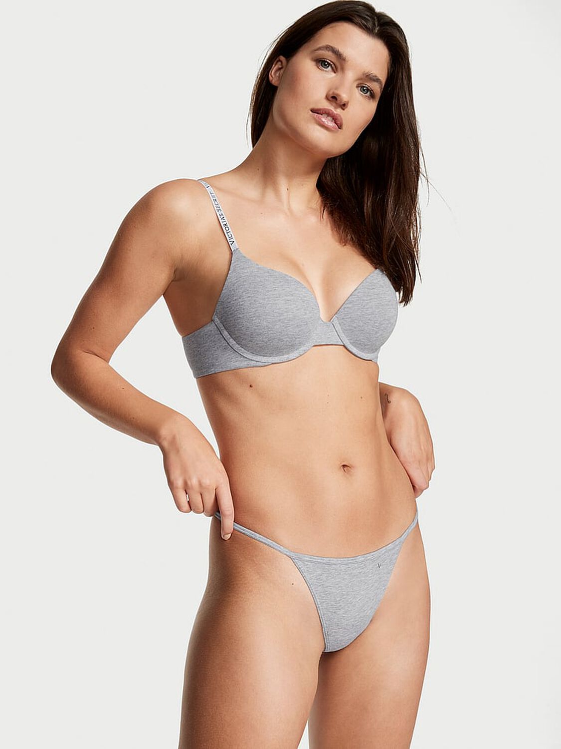 vs Victoria's Secret Stretch Cotton V-String Panty Medium Heather Grey 1 of 4 