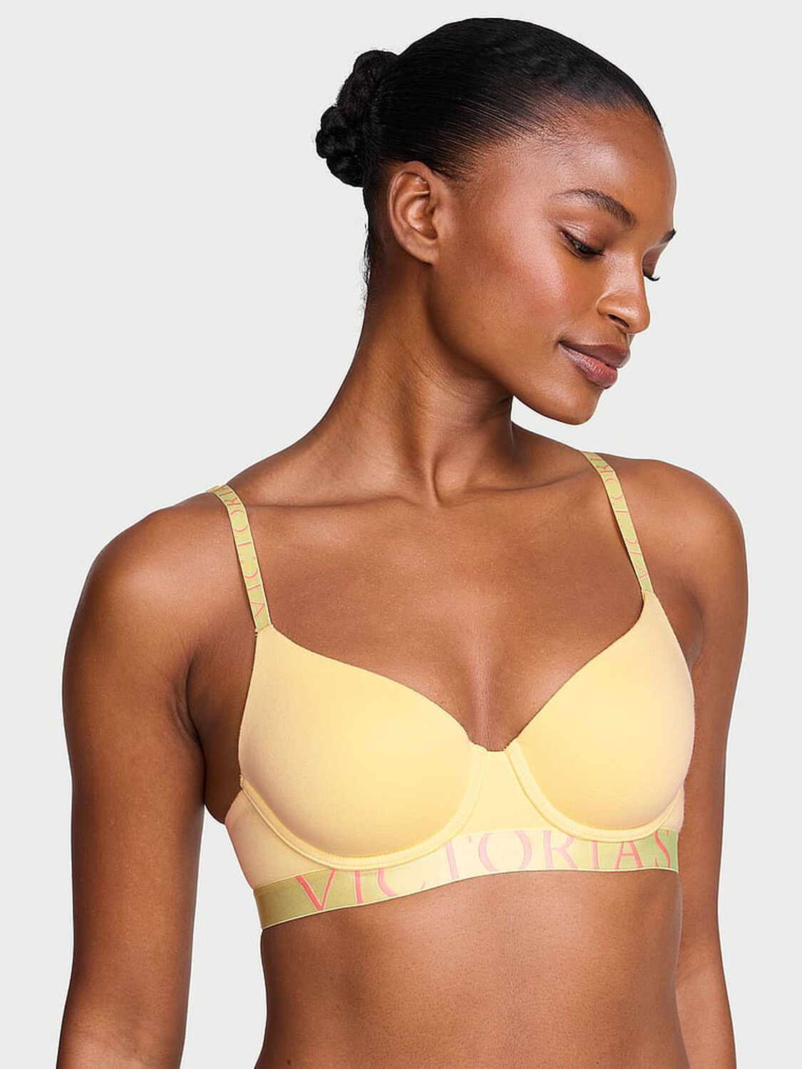 vs The T-Shirt Cotton Exploded Logo Lightly Lined Demi Bra Lemonade 3 of 3 