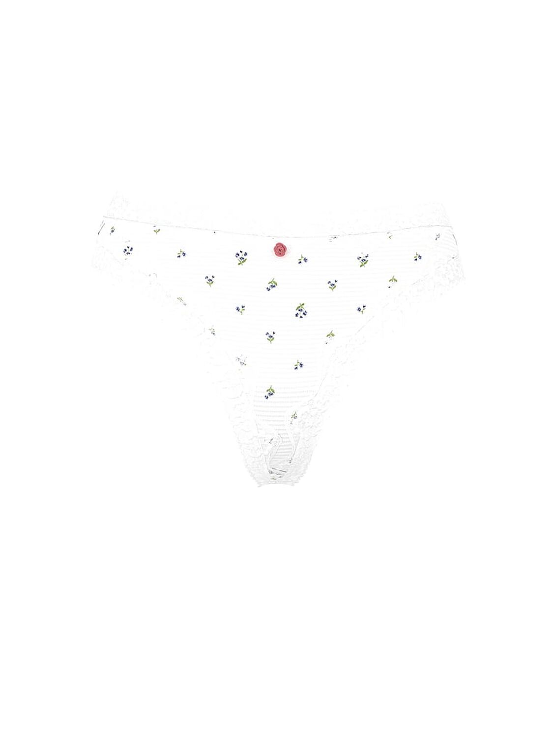 vs Lace Trim Cotton Shadow Stripe Lace-Waist Thong Panty White Floral 3 of 3 