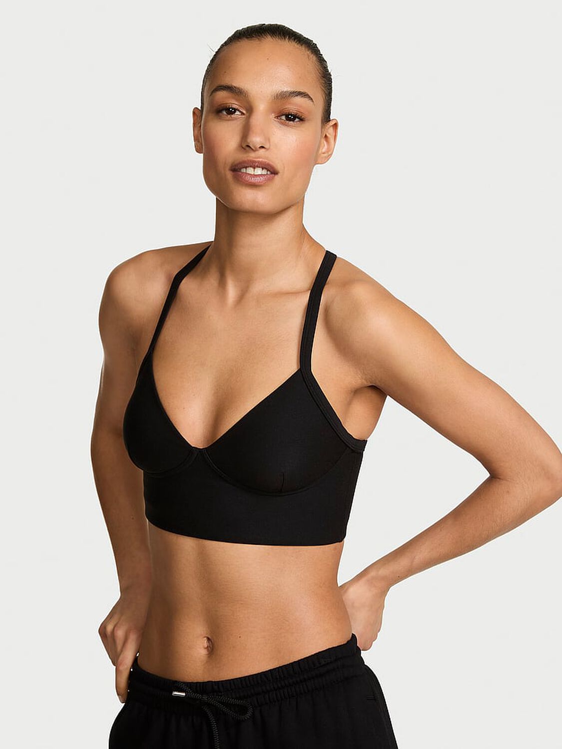 vs Vsx VSX LUXMarl&trade; Racerback Sports Bra Heather Black 1 of 3 