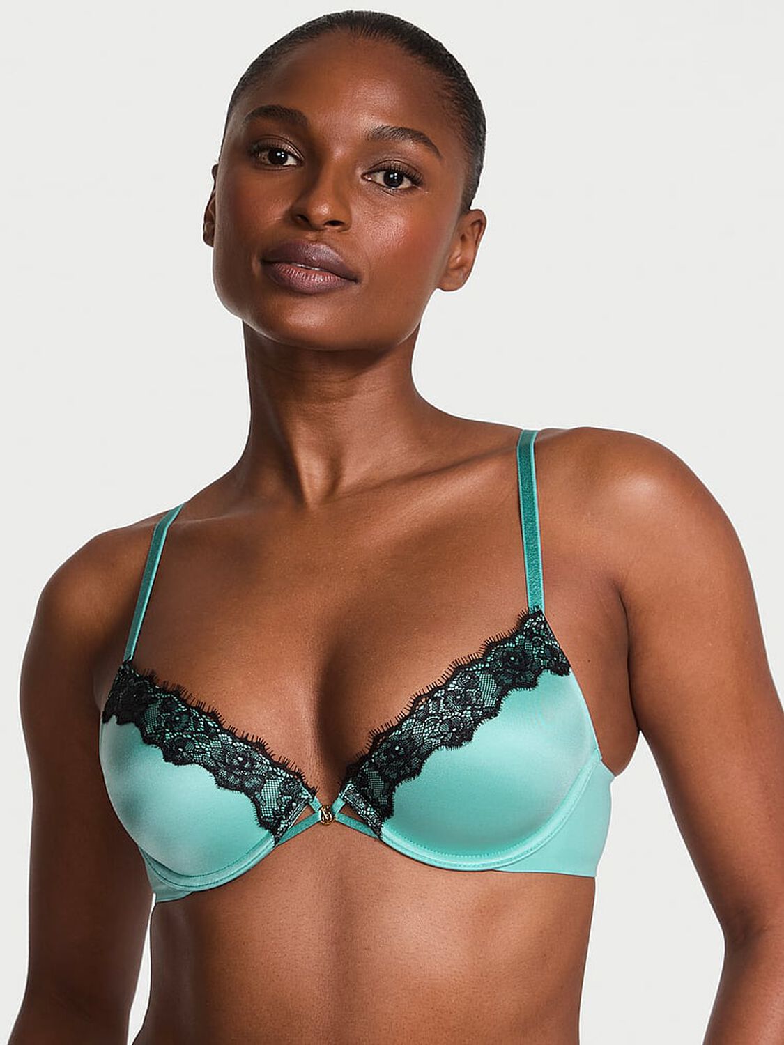 vs Very Sexy Lace-Trim Lightly Lined Plunge Demi Bra Dutsy Turquoise 4 of 4 