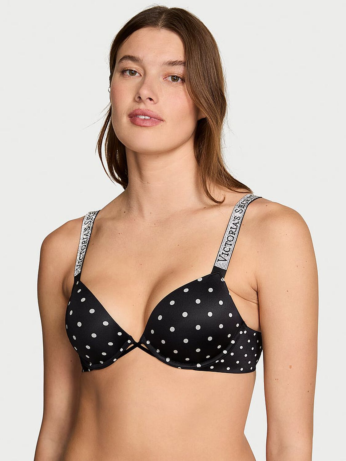 vs Very Sexy Logo Shine Strap Push-Up Bra Black Dots 1 of 4 