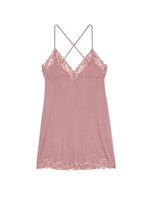 Ribbed Modal & Lace Cross-Back Slip Dress