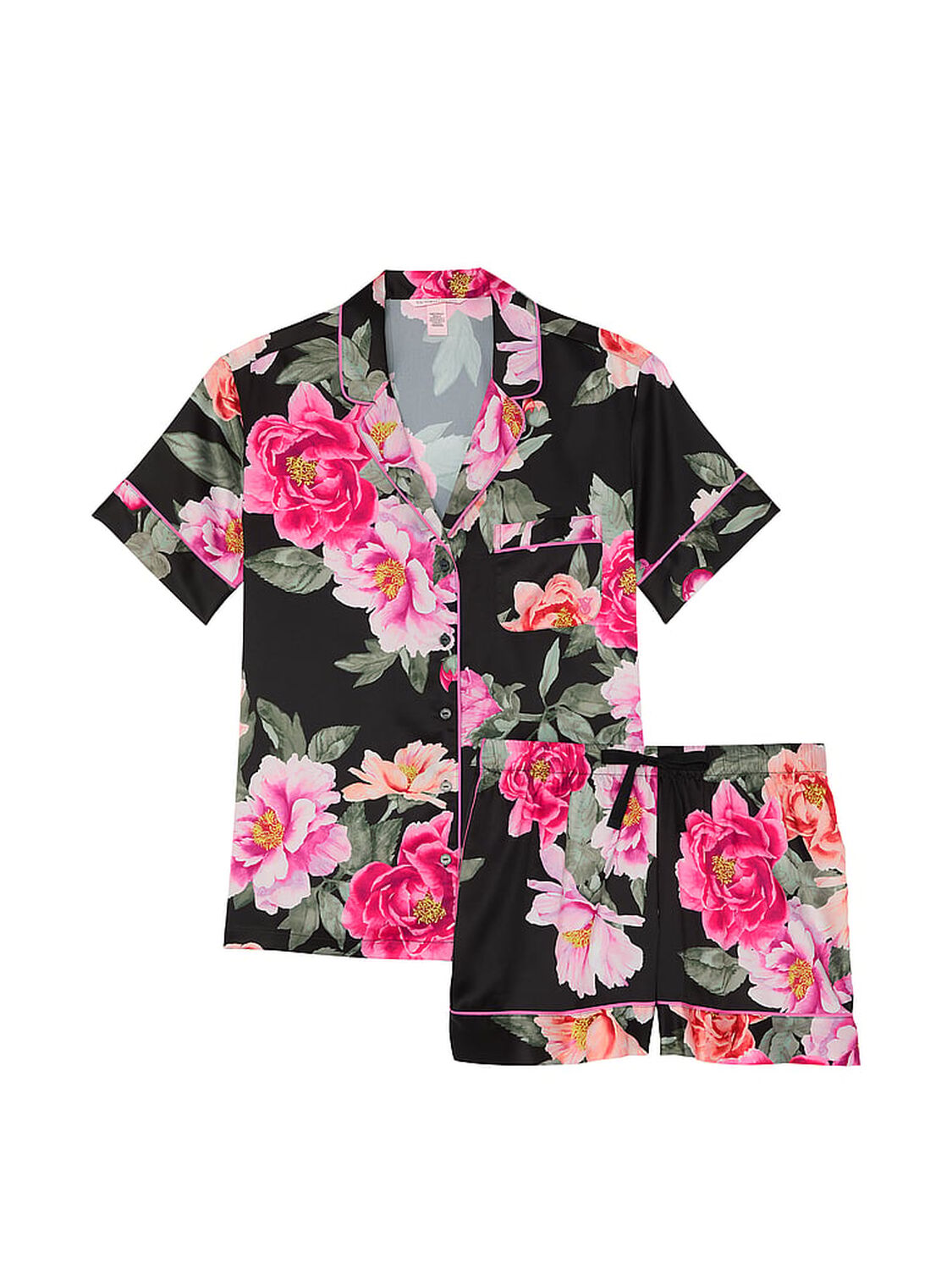 vs Victoria's Secret Glazed Satin Short Pajama Set Black Floral Bouquet 3 of 4 