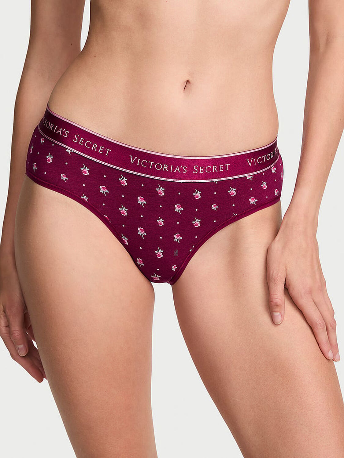 vs Cotton Logo Cotton Hiphugger Panty Vs Wine Dot Floral 1 of 3 