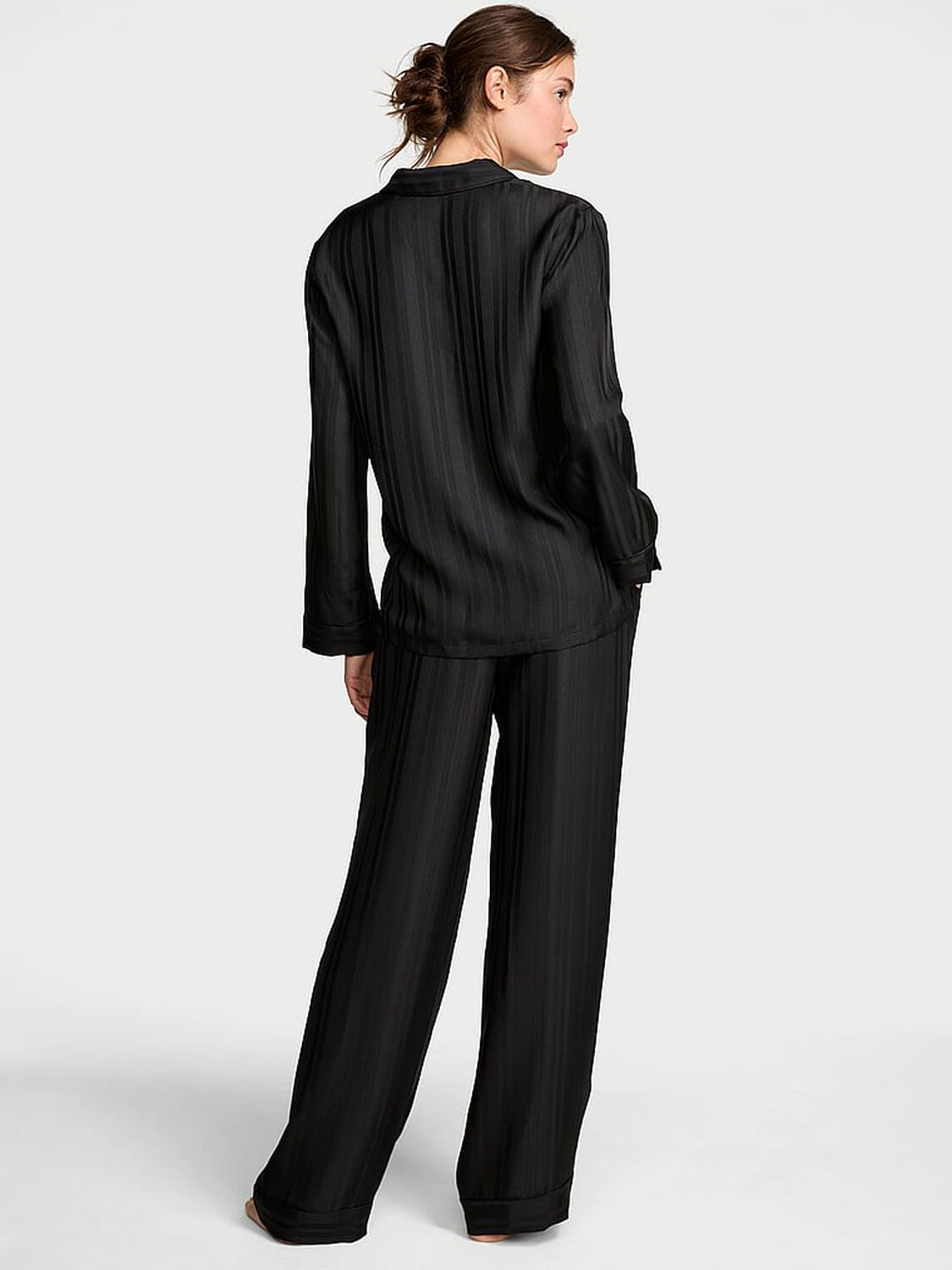 vs Victoria's Secret Glazed Satin Long Pajama Set Black Stripe Jacquard 2 of 2 
