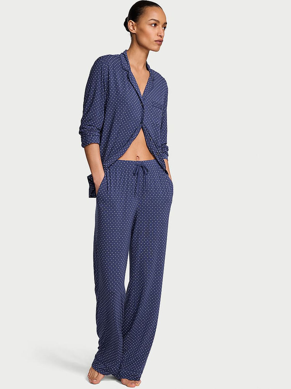 vs Victoria's Secret SoSoft&trade; Modal Long Pajama Set Ink Blue Dots 1 of 3 