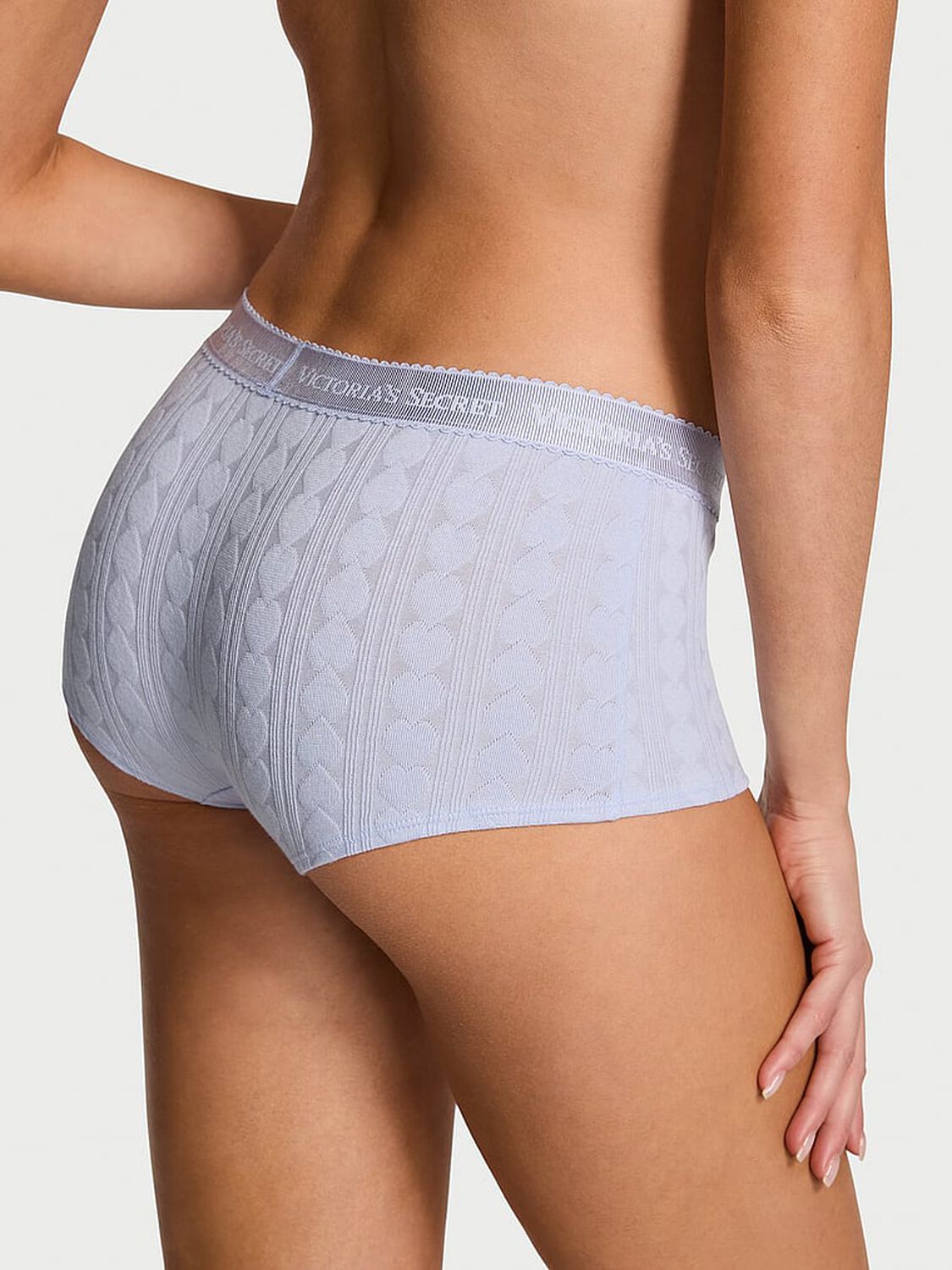 vs Cotton Logo Heart Pointelle Boyshort Panty Soft Iris 2 of 3 