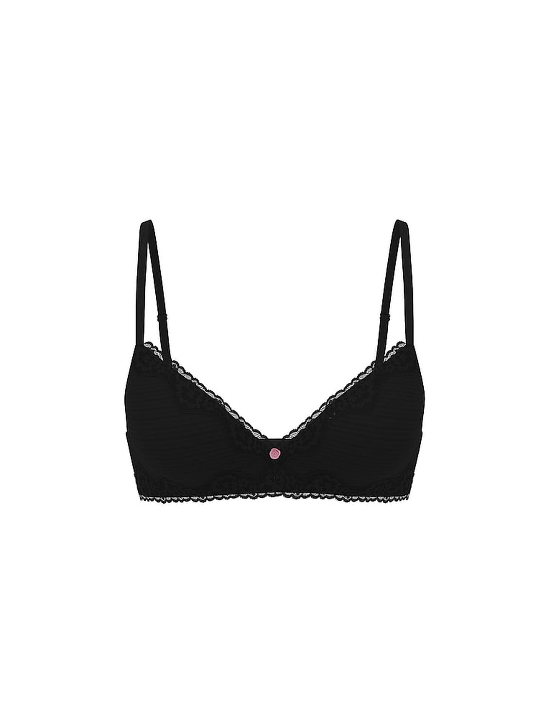 vs The T-Shirt Cotton Shadow Stripe Lace-Trim Lightly Lined Wireless Bra Black 3 of 4 