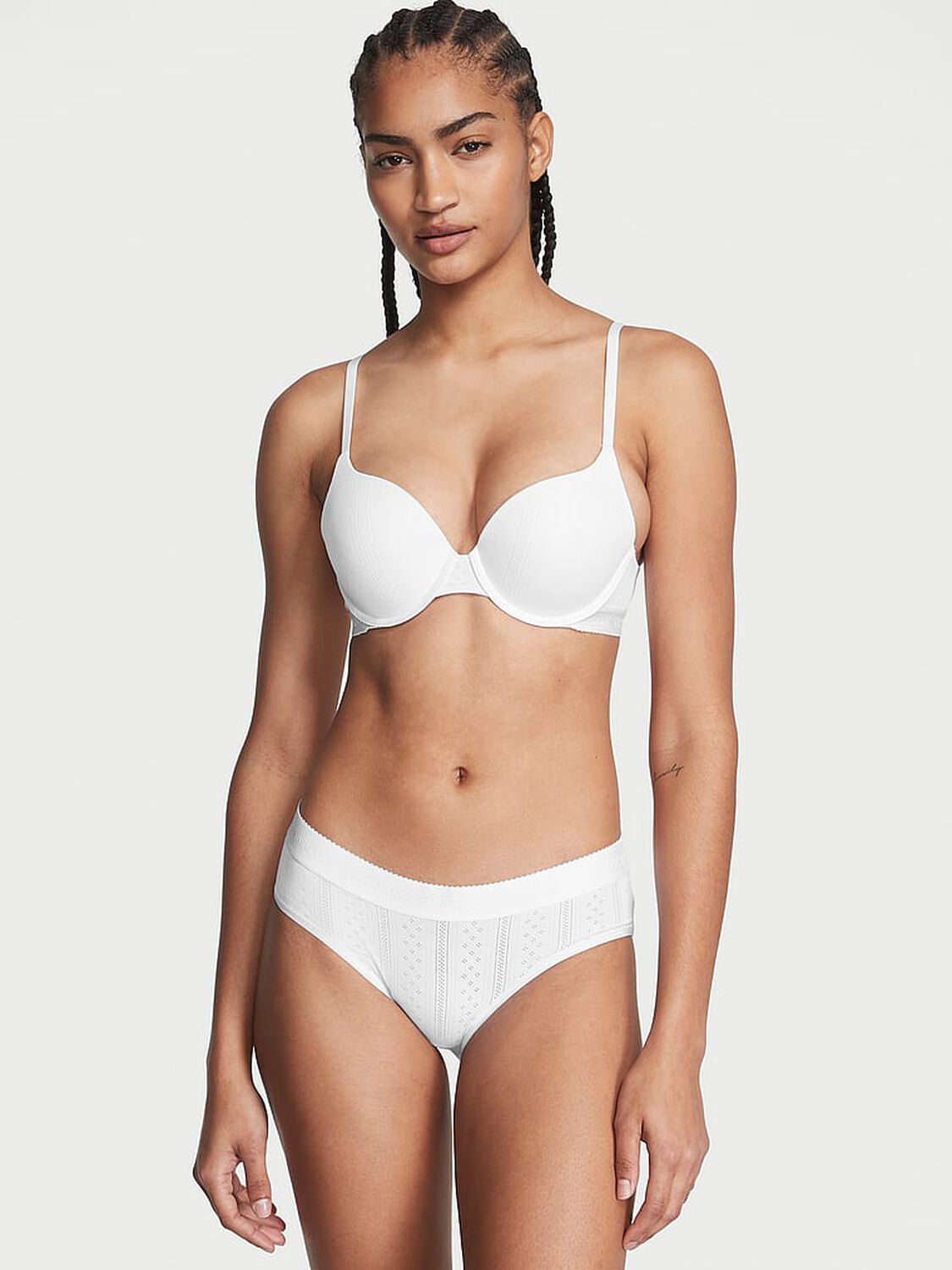 vs Cotton Logo Waist Pointelle Hiphugger Panty Vs White 1 of 3 
