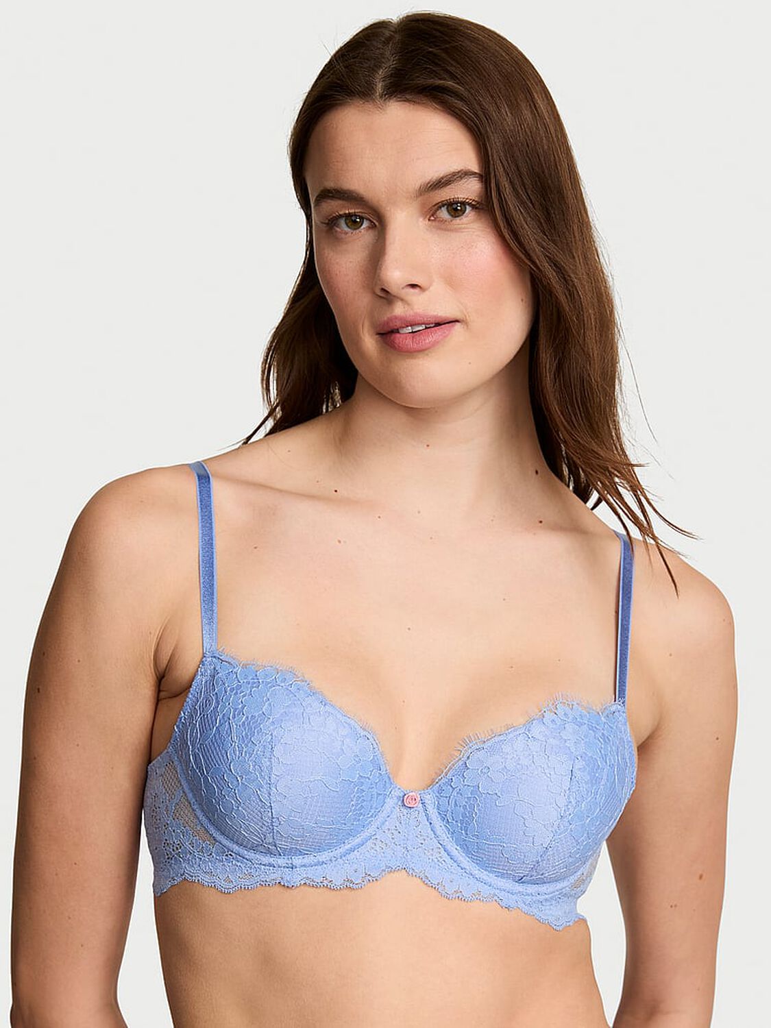 vs Dream Angels Lace Lightly Lined Classic Coverage Demi Bra Cameo Blue 1 of 4 