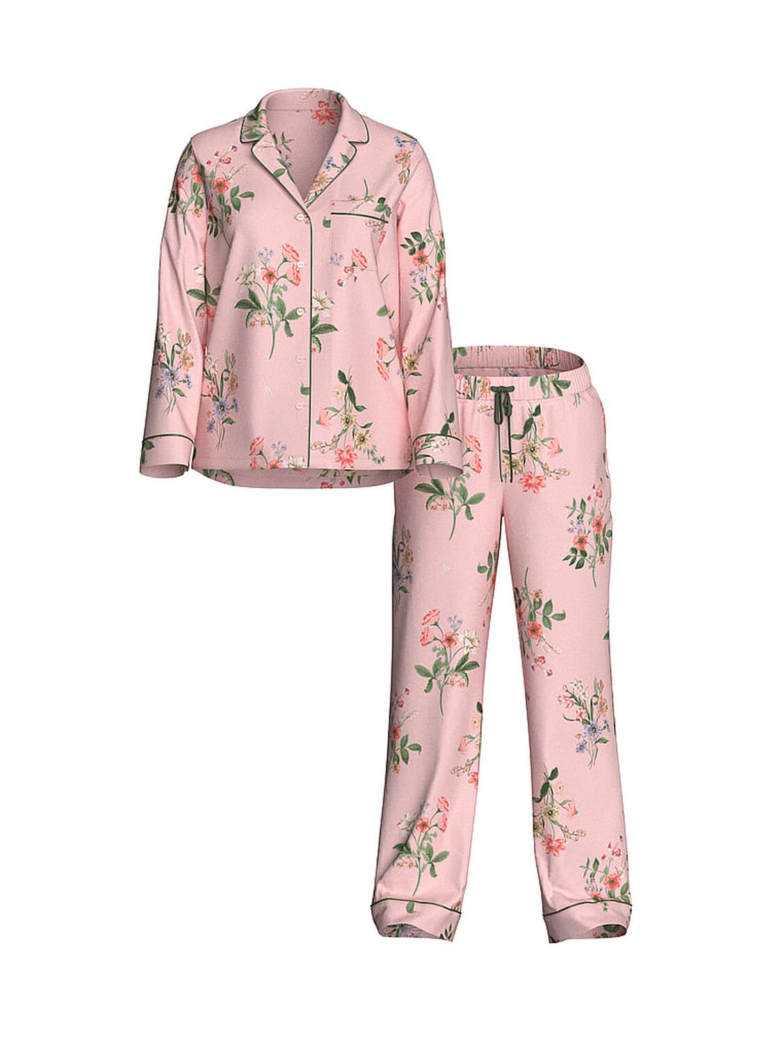 vs Victoria's Secret Signature Satin Long Pajama Set Angel Pink Botanical 3 of 4 