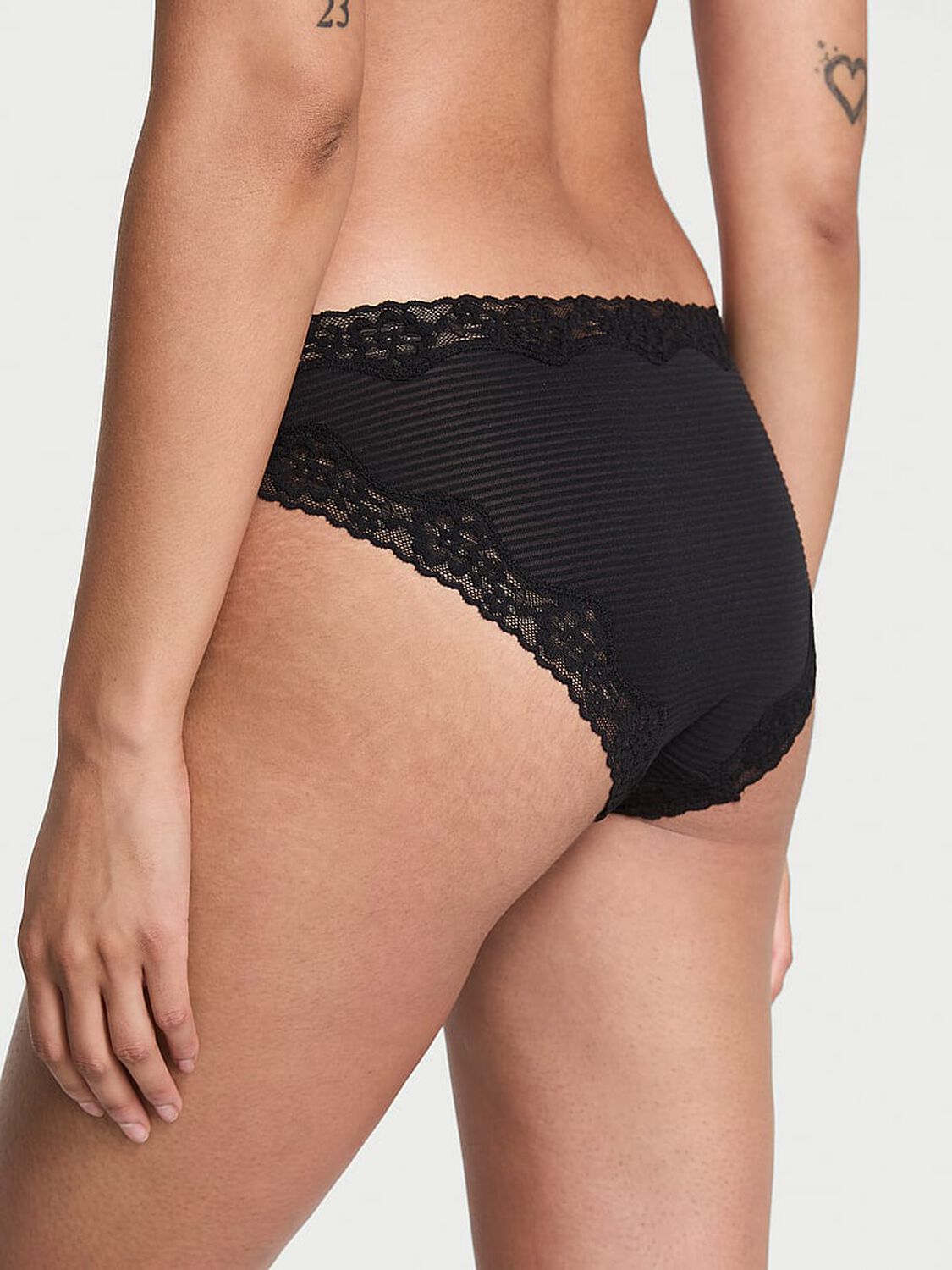vs The Lacie Cotton Shadow Stripe Lace-Waist Bikini Panty Black 2 of 3 