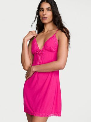 SoSoft&trade; Modal Lace-Trim Tie-Front Slip Dress
