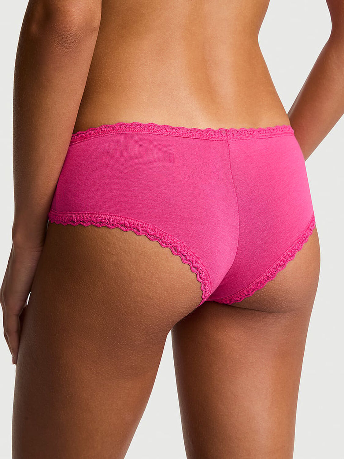 vs Lace Trim Cotton Lace-Waist Cheeky Panty Enchanted Pink 2 of 3 