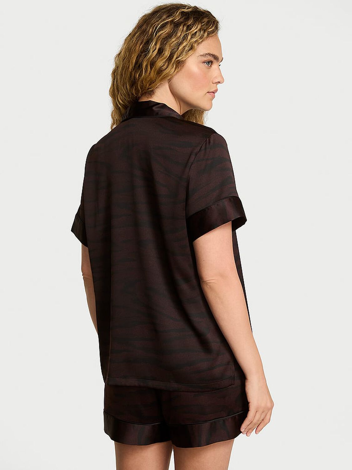 vs Victoria's Secret Glazed Satin Short Pajama Set Black/Ganache Tiger Skin 1 of 3 