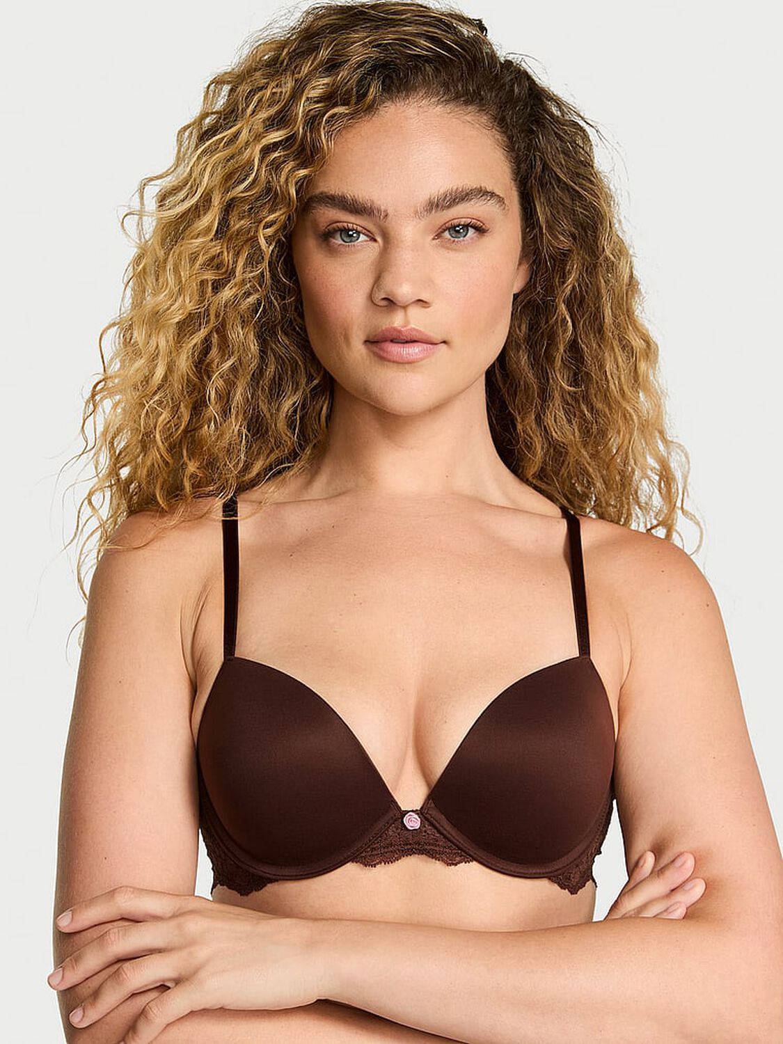 vs Dream Angels Smooth & Lace Push-Up Bra Ganache 1 of 3 