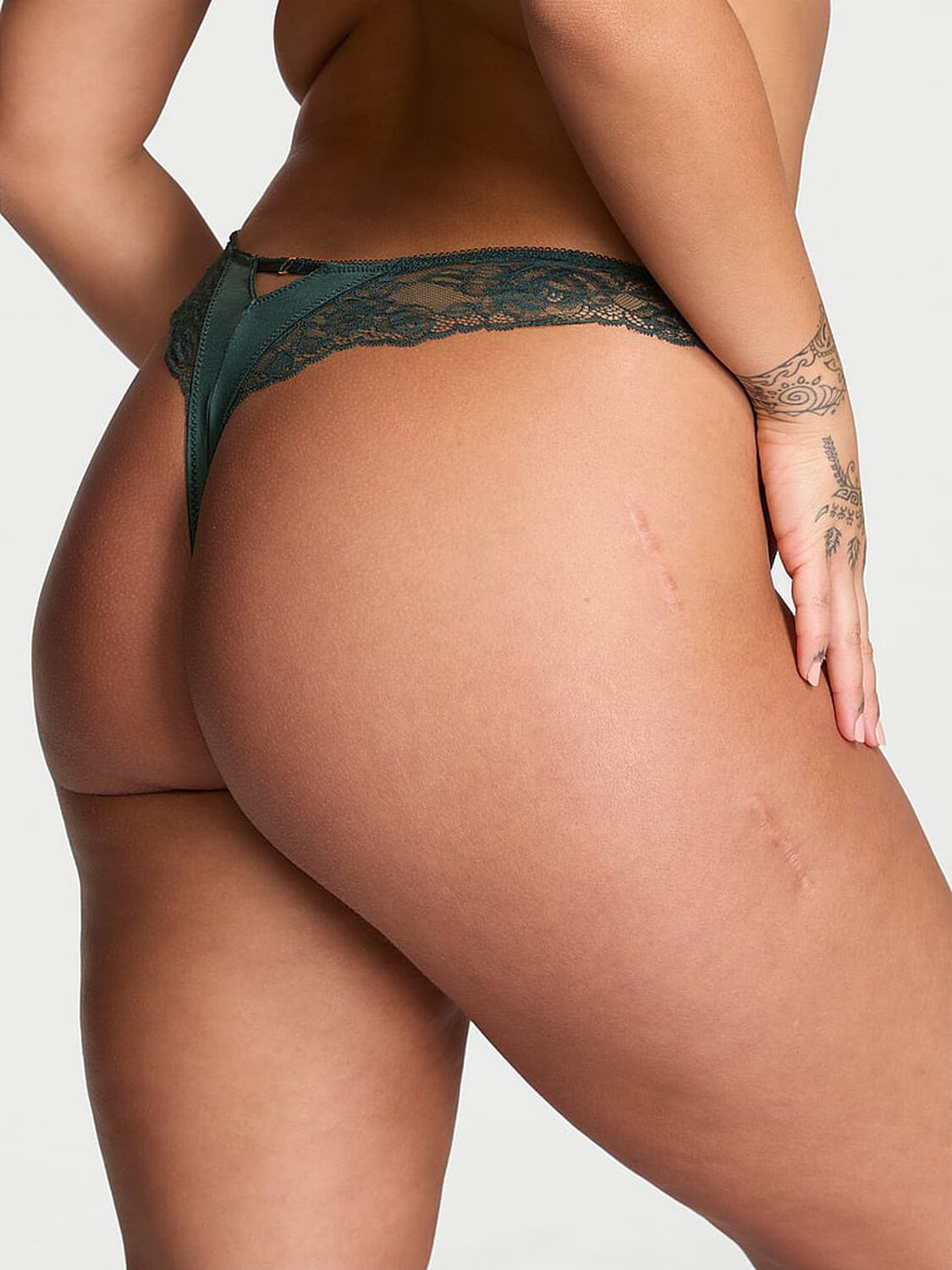 vs Very Sexy Rose Lace-Trim High-Leg Thong Panty Botanical Green 2 of 4 