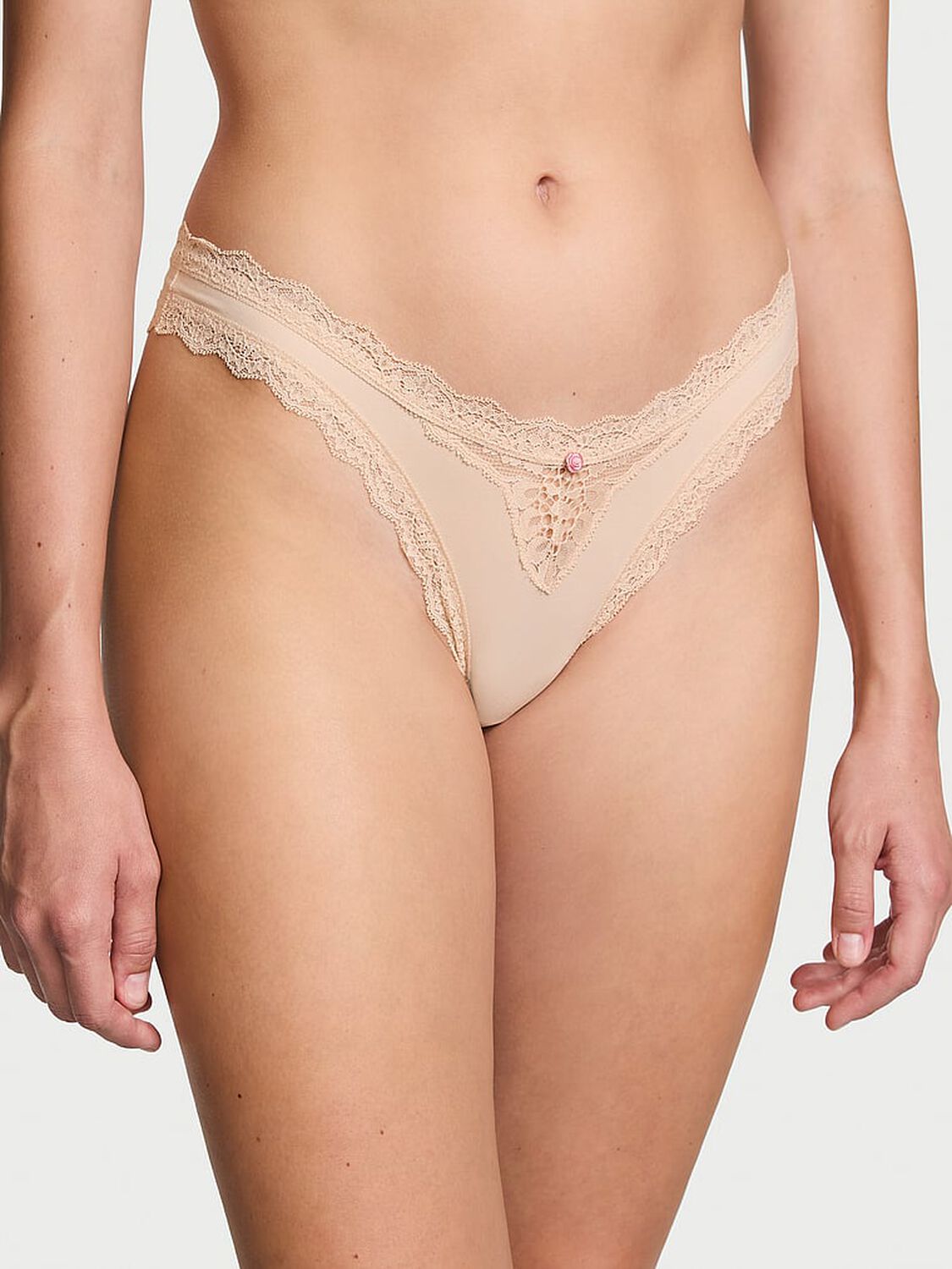vs Dream Angels Lace-Trim Brazilian Panty Marzipan 1 of 4 