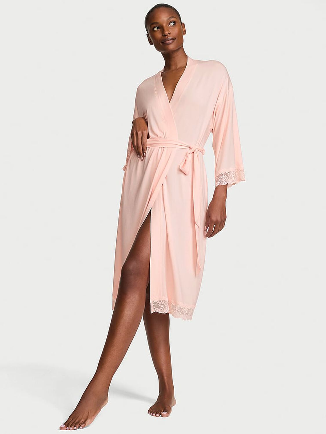 vs Victoria's Secret SoSoft&trade; Modal Lace-Trim Robe Purest Pink 1 of 3 