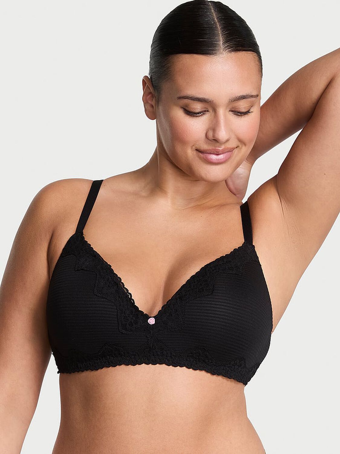 vs The T-Shirt Cotton Shadow Stripe Lightly Lined Wireless Bra Black 1 of 4 
