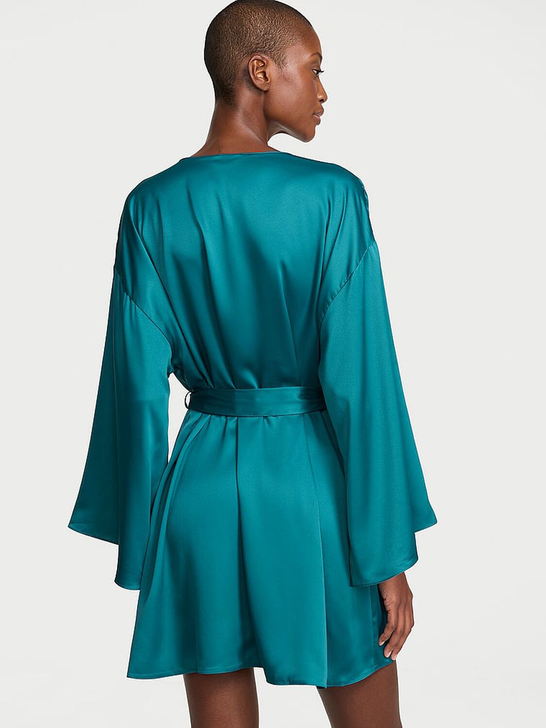 vs Victoria's Secret Satin Short Robe Aquarium Blue 2 of 3 