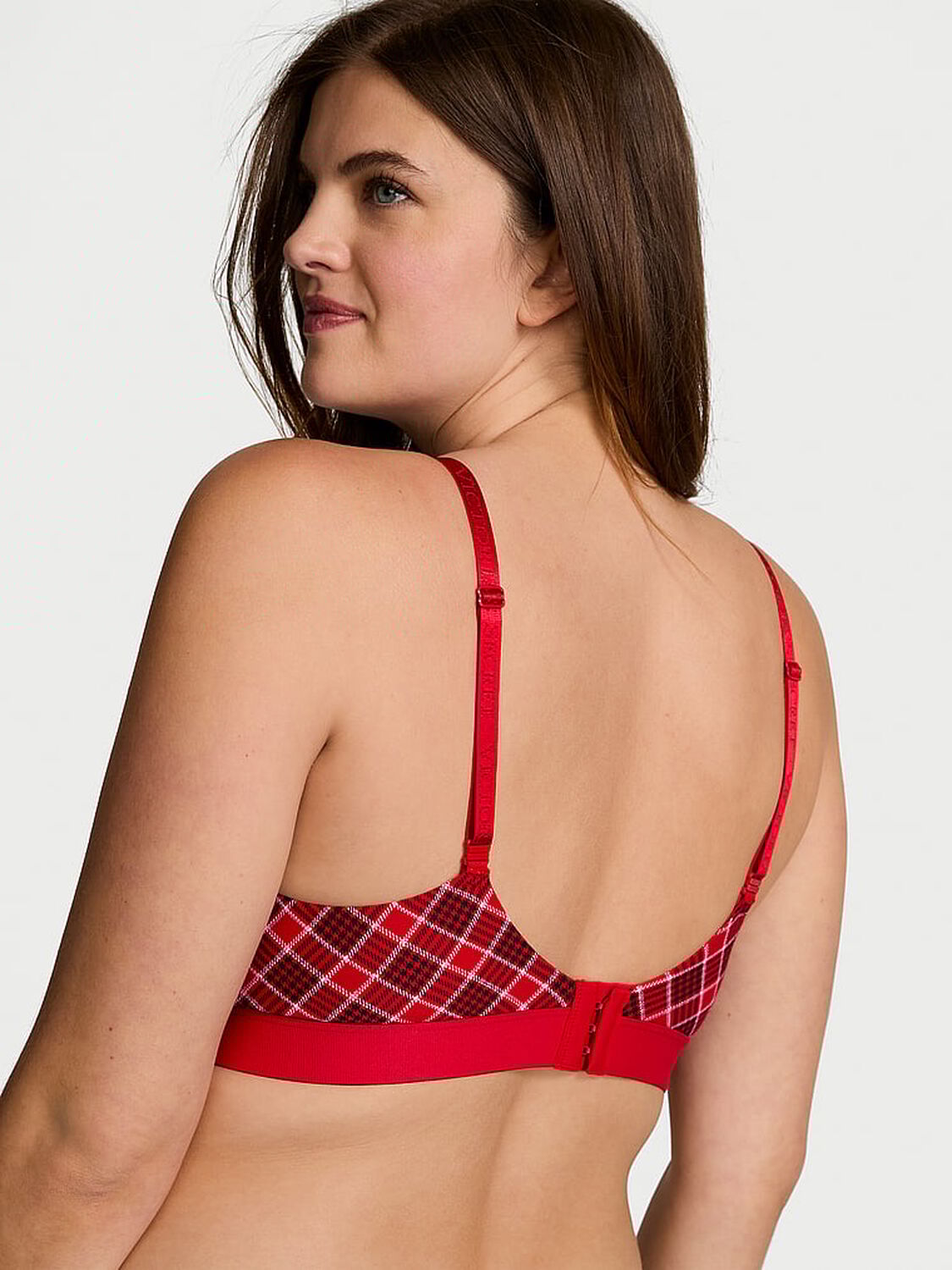 vs The T-Shirt Shine Patch Lightly Lined Demi Bra Lipstick Plaid 2 of 3 