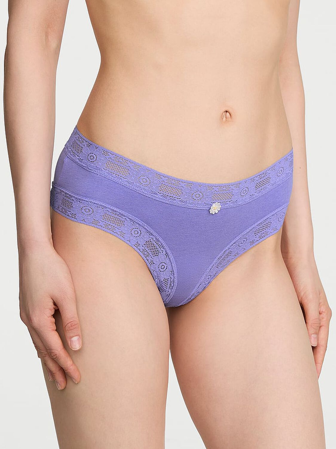 vs Lace Trim Cotton Lace-Trim Cheeky Panty Verywinkle 1 of 3 