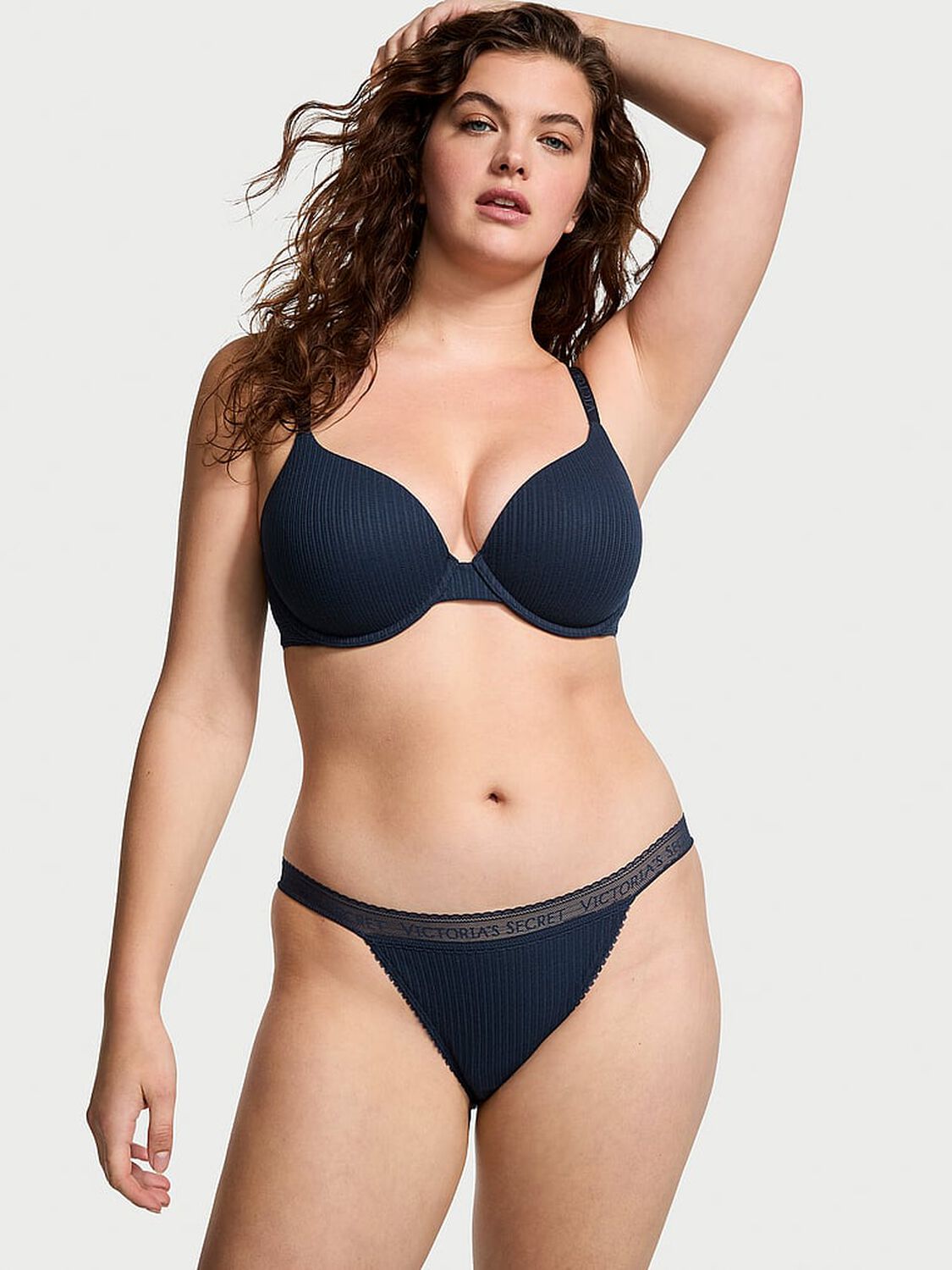 vs The T-Shirt Lightly Lined Pointelle Demi Bra Noir Navy 4 of 4 