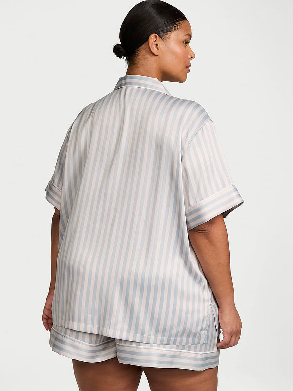 vs Victoria's Secret Glazed Satin Short Pajama Set Grey Fog Stripe 2 of 3 