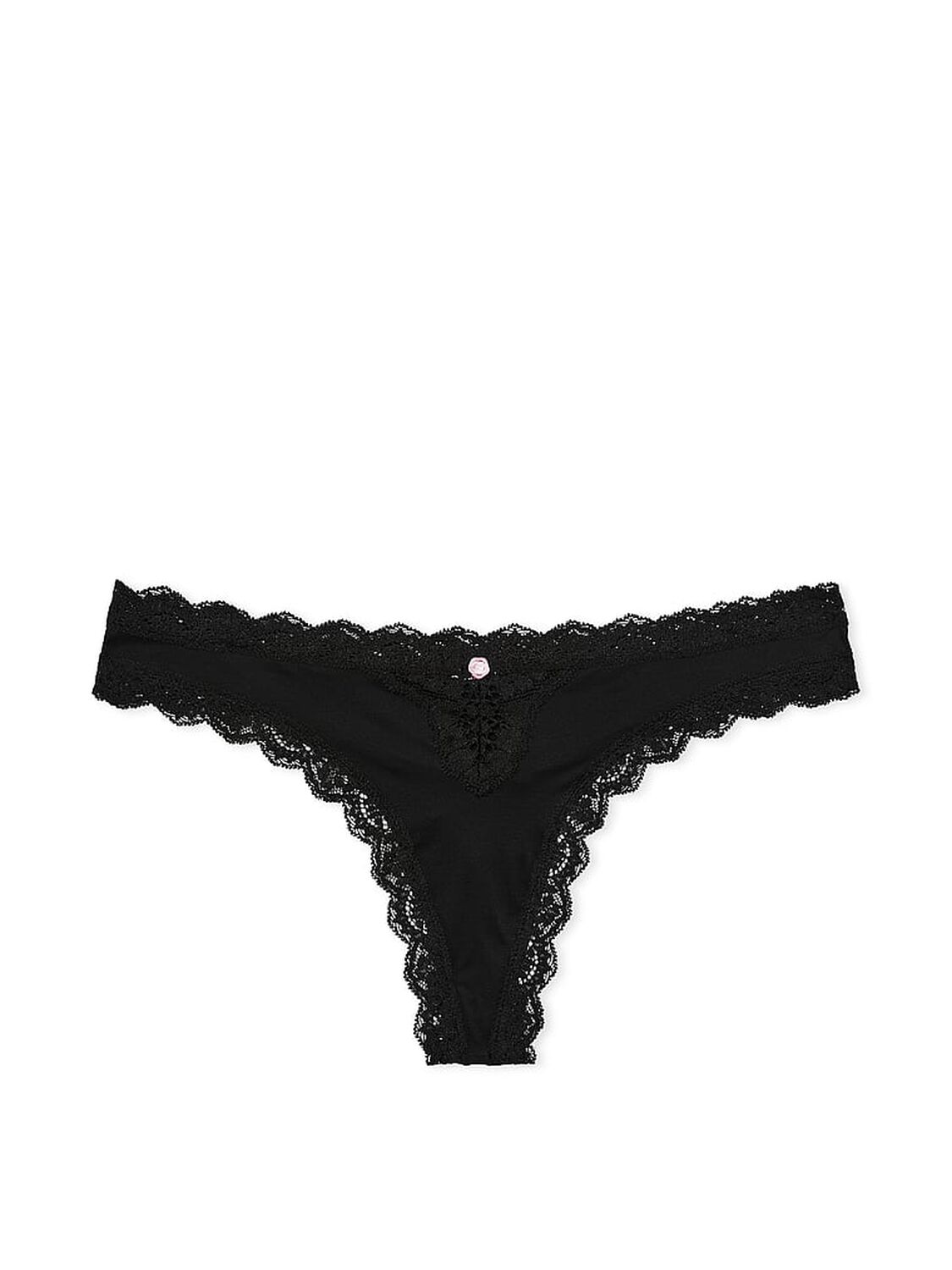 vs Dream Angels Lace-Trim Thong Panty Black 3 of 4 