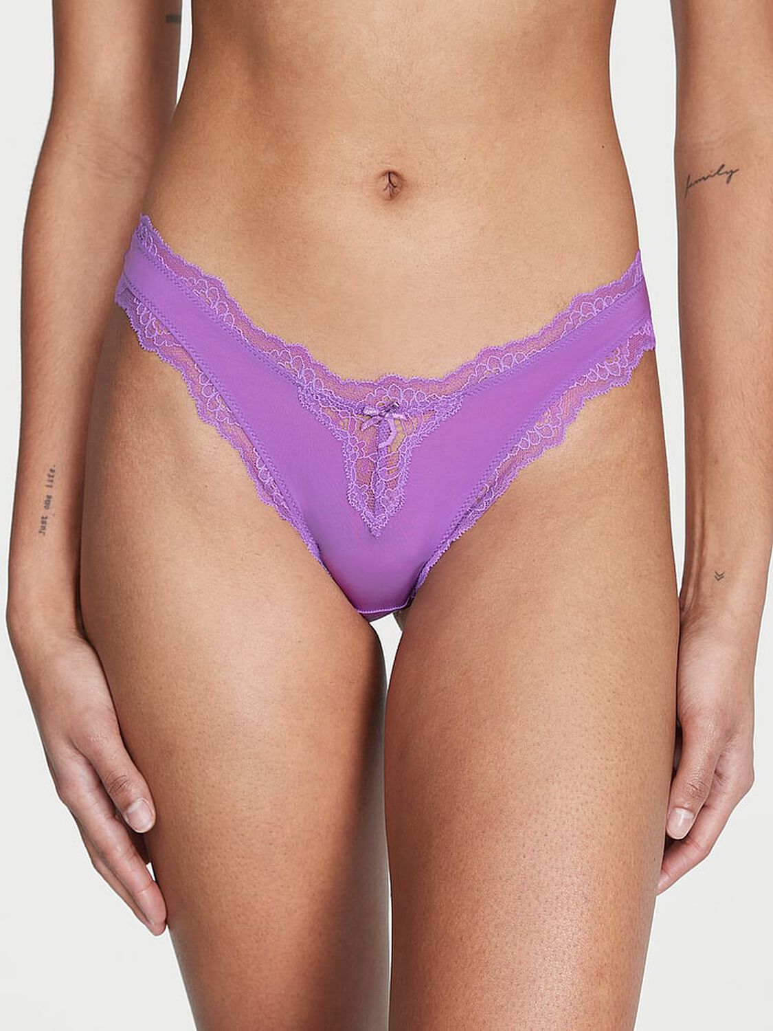 vs Dream Angels Lace-Trim Brazilian Panty Purple Tease 1 of 4 
