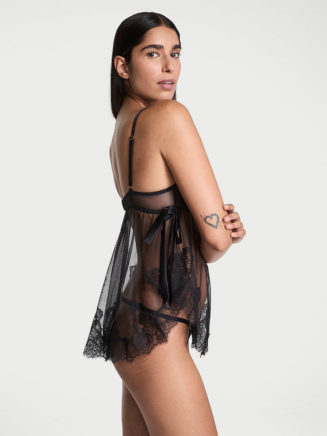 vs Very Sexy Wicked Sheer Unlined Lace-Trim Babydoll Set Black 2 of 3 