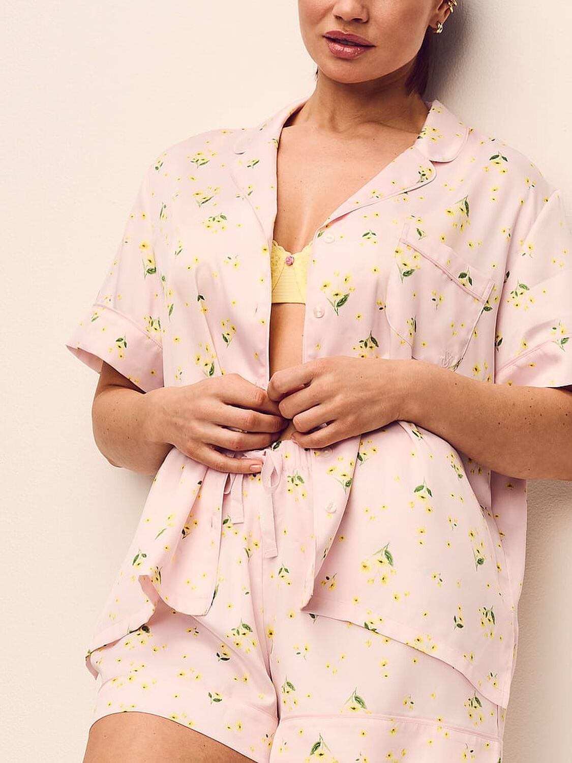 vs Victoria's Secret Signature Satin Short Pajama Set Sheer Blush Floral 4 of 4 