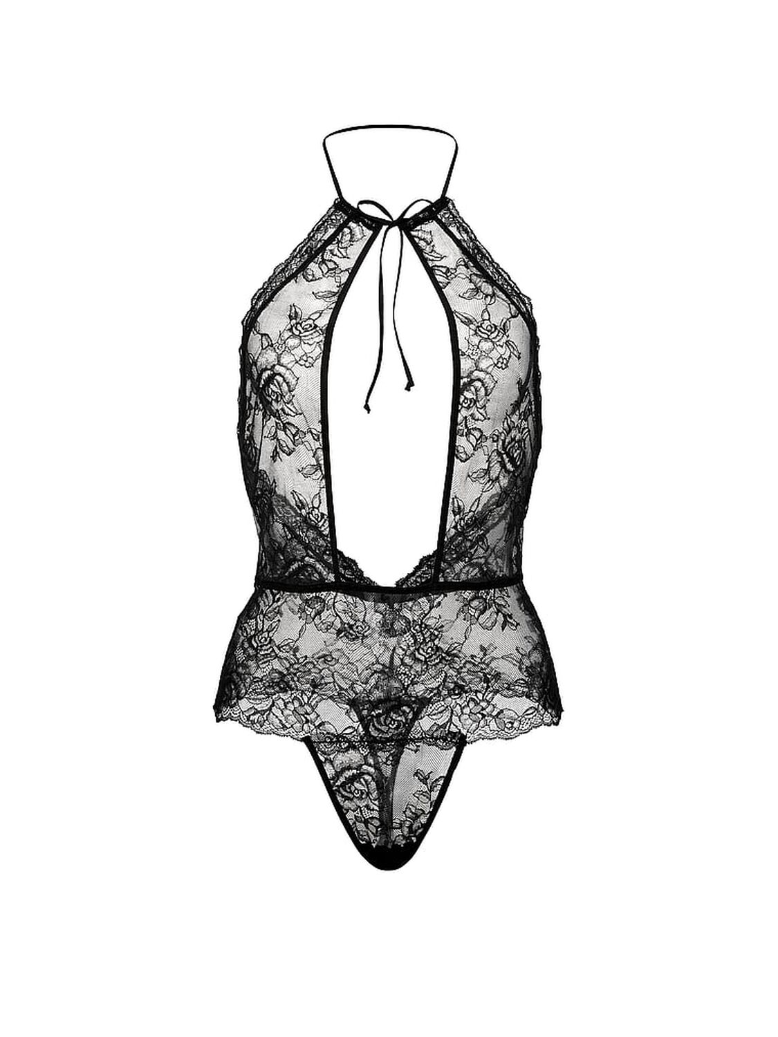 vs Very Sexy Rose Lace High-Neck Teddy Black 3 of 3 