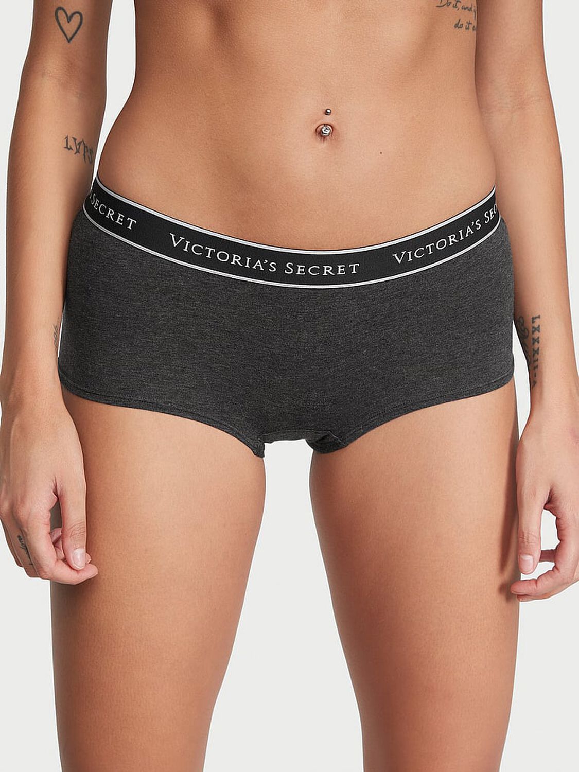 vs Cotton Logo Cotton Boyshort Panty Charcoal Grey 1 of 3 