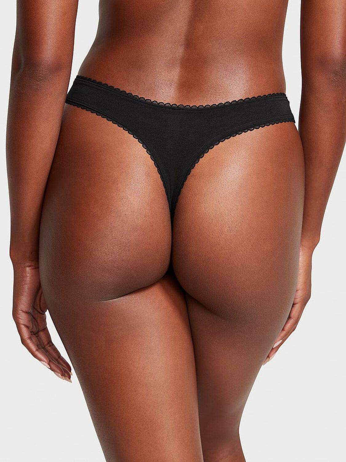 vs Victoria's Secret Stretch Cotton High-Leg Scoop Thong Panty Black 2 of 4 