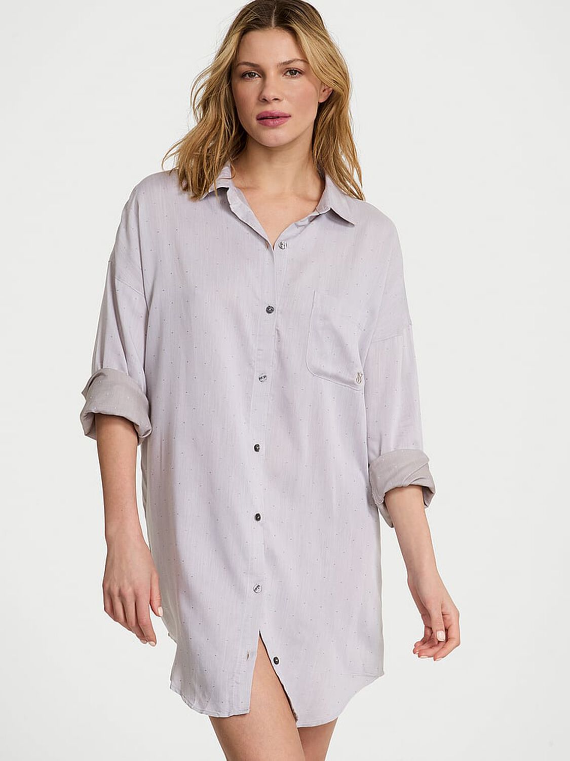 vs Victoria's Secret Modal-Cotton Sleepshirt Turtle Dove Herringbone 1 of 3 