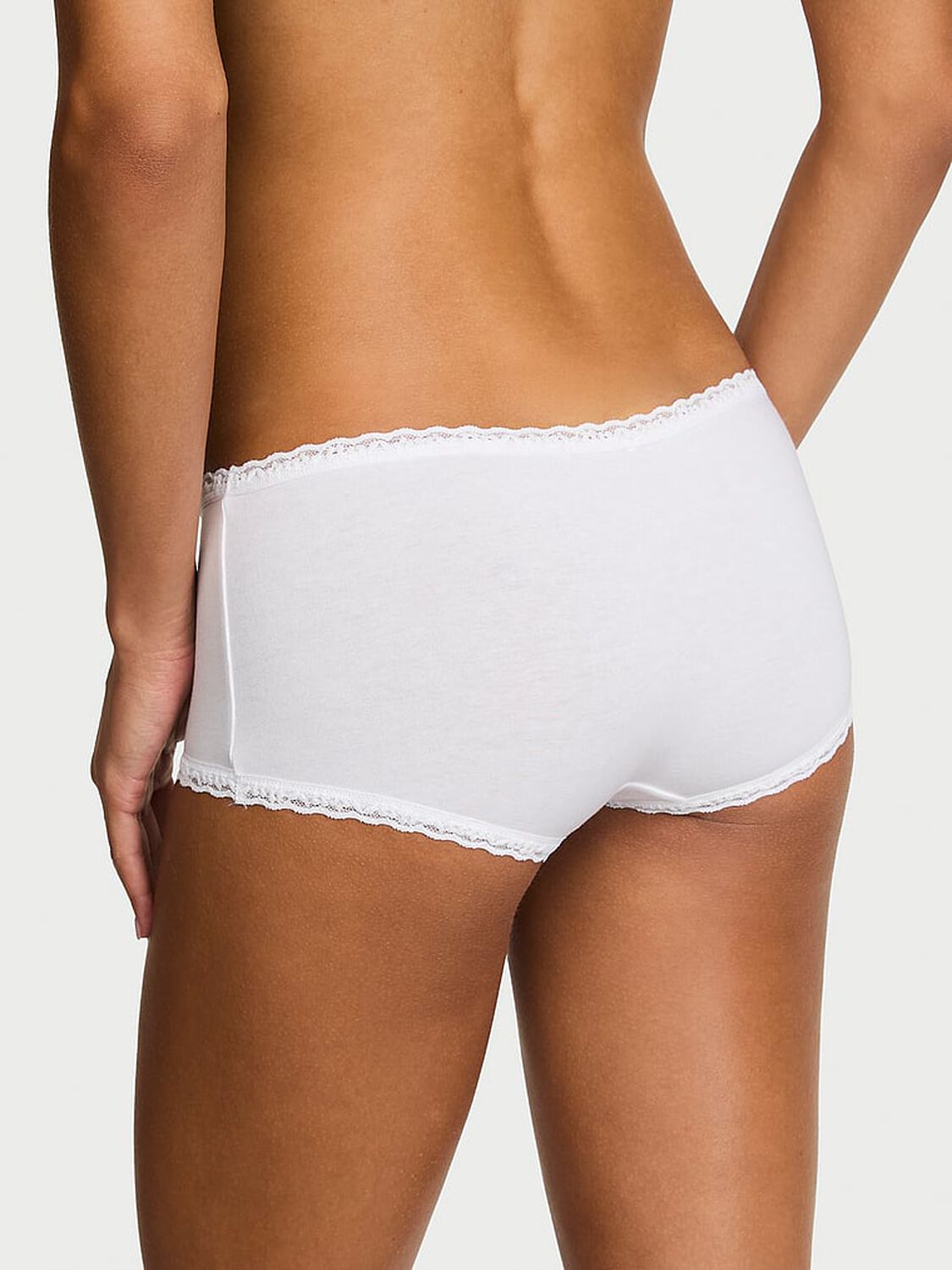 vs Lace Trim Cotton Lace-Trim Boyshort Panty Vs White 2 of 3 