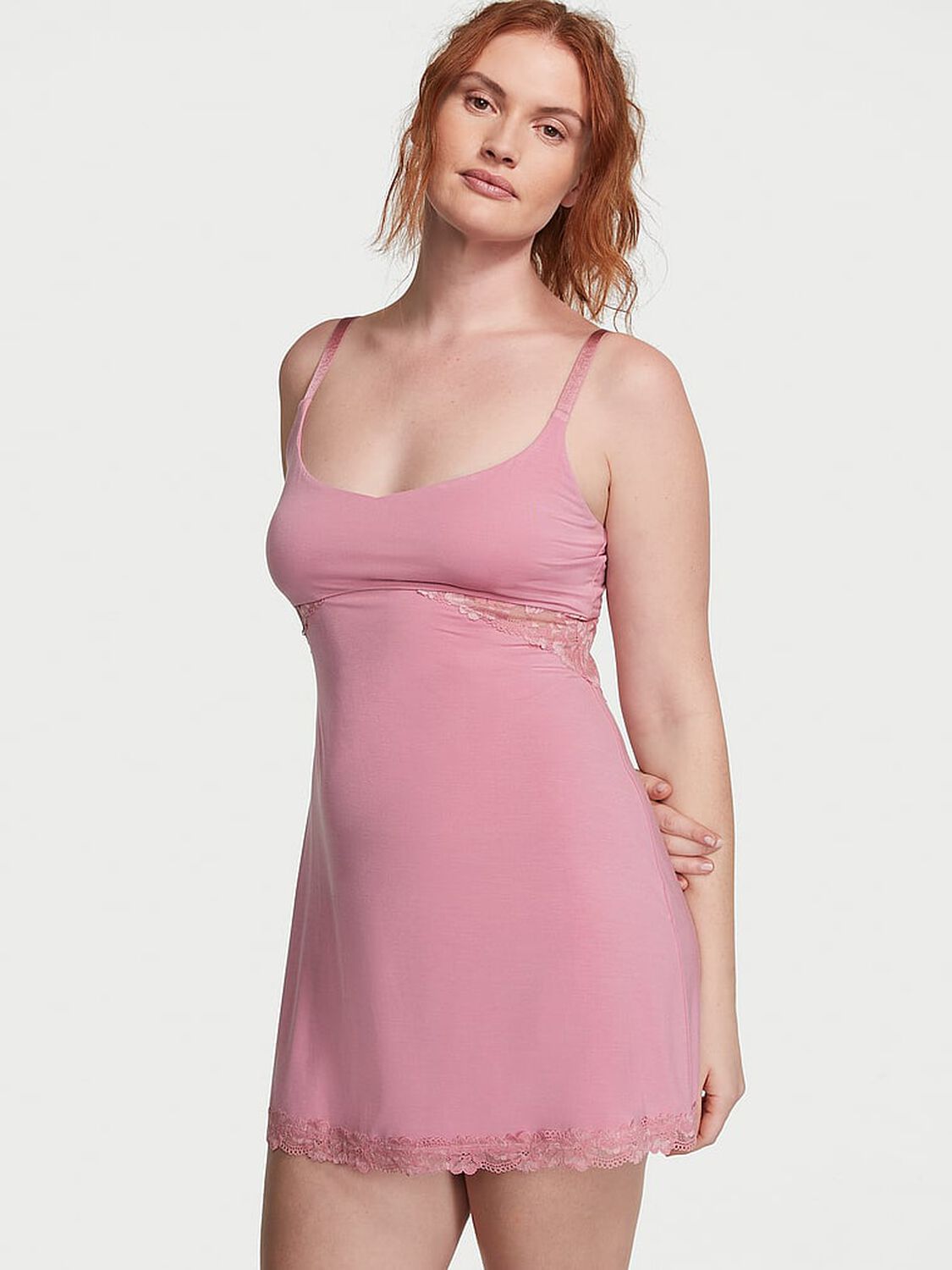 vs Victoria's Secret Modal Lace-Trim Sweetheart Slip Dress 1 of 3 