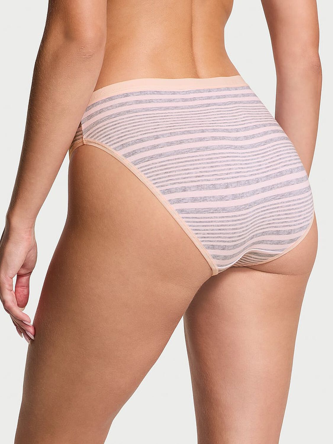 vs Victoria's Secret Stretch Cotton High-Leg Brief Panty Pink & Grey Stripes 2 of 3 