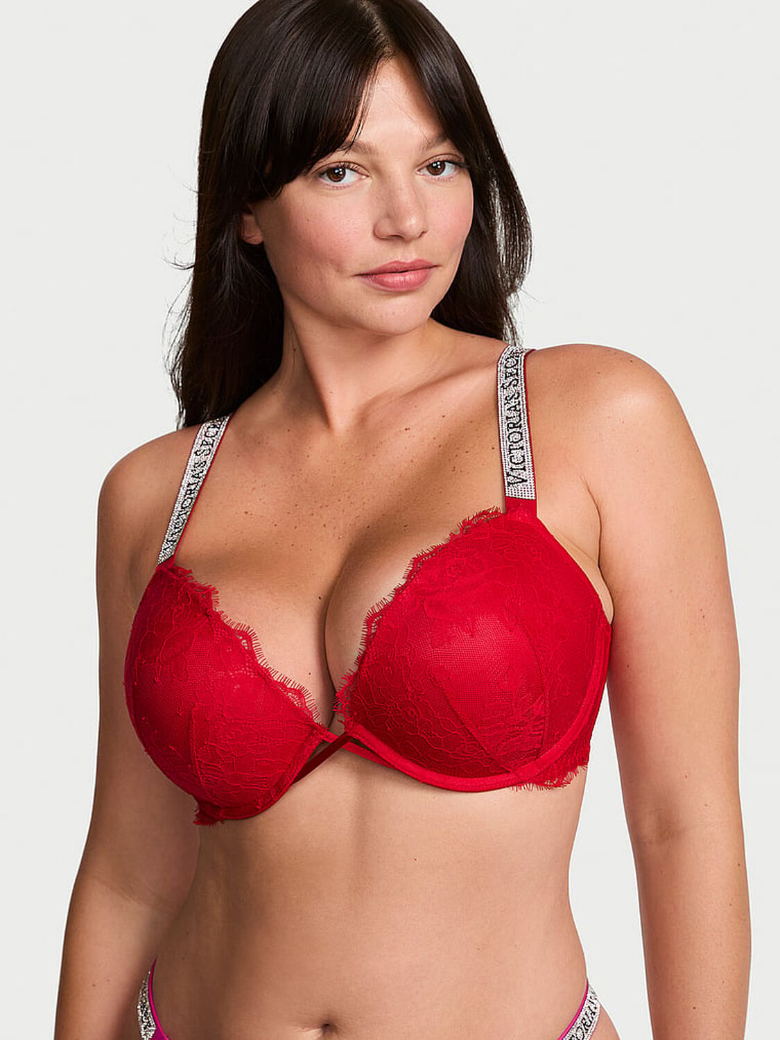 vs Very Sexy Shine Strap Lace Push-Up Bra Lipstick 1 of 3 