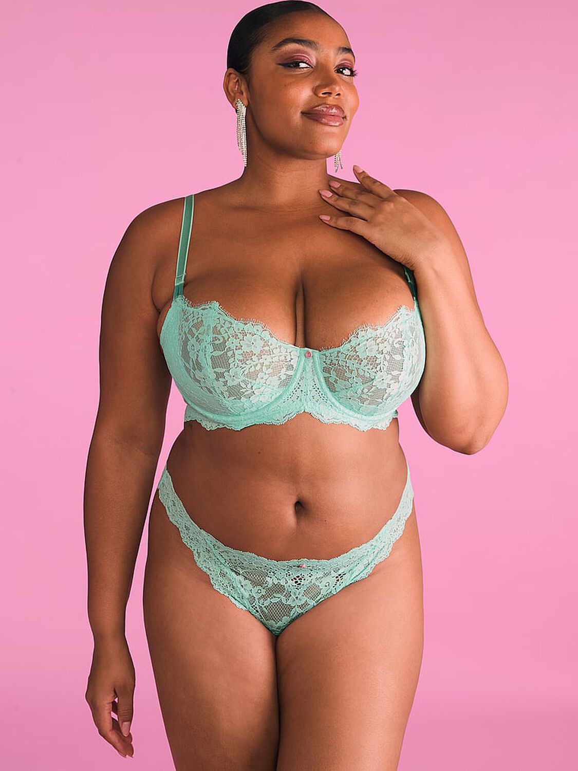 vs Dream Angels Wicked Unlined Lace Balconette Bra Waterfall 4 of 5 