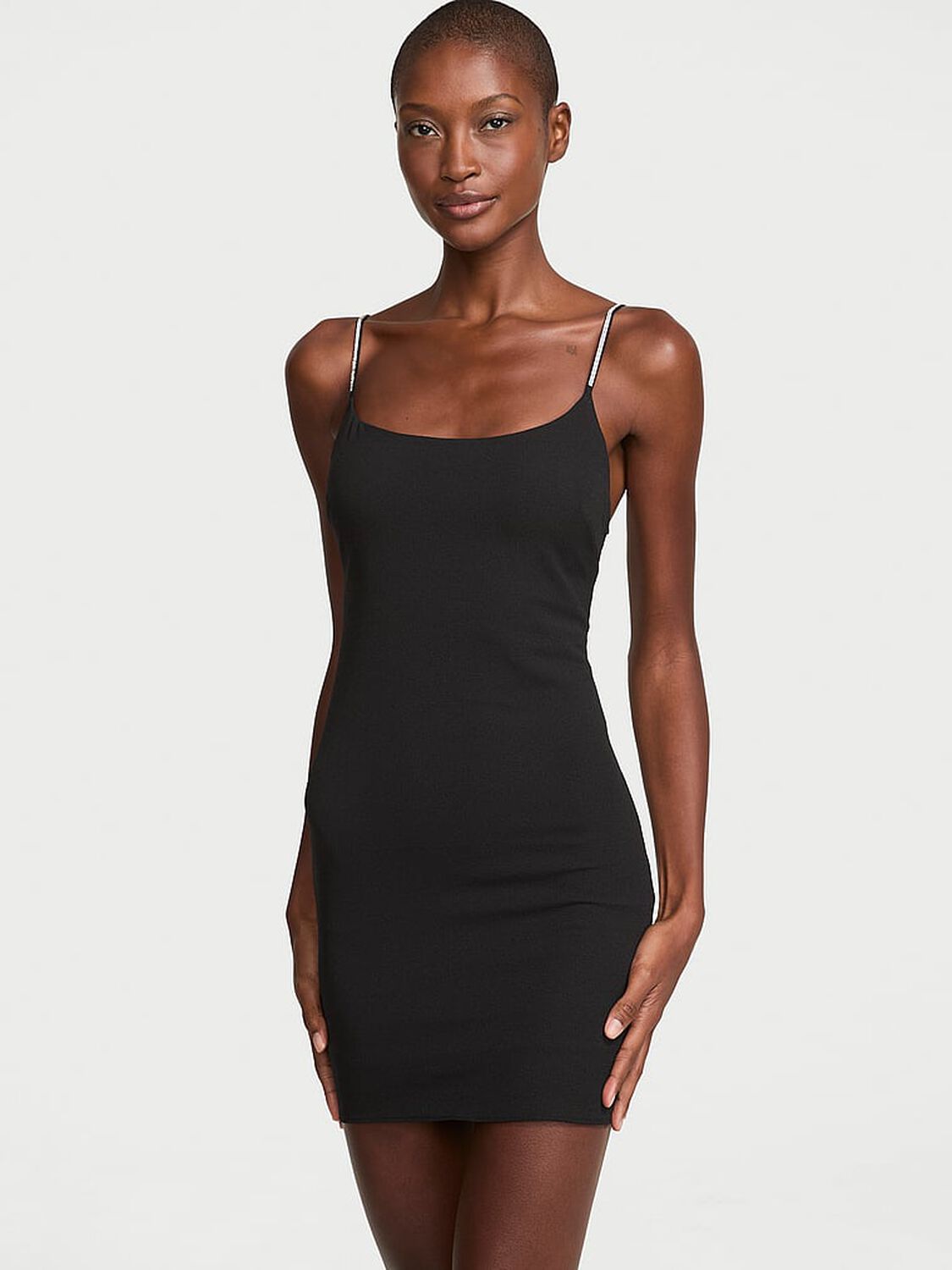 vs Very Sexy Shine Strap Push-Up Short Slip Dress Black 1 of 2 
